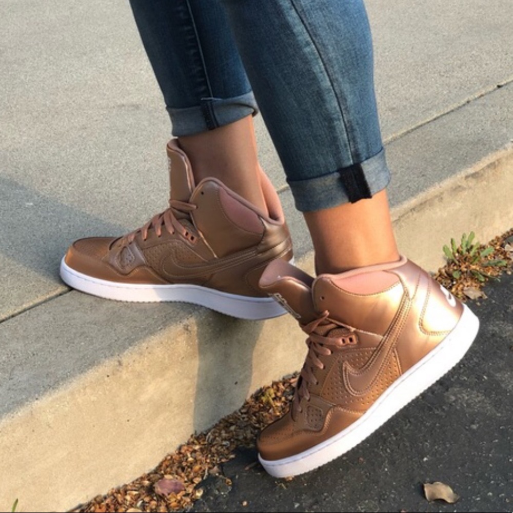 NIKE SON OF FORCE ROSE GOLD HIGH TOP SNEAKERS